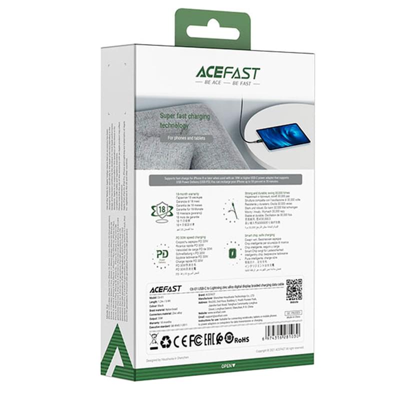 Зарядтау кабелі  ACEFAST, USB-C to Lightning, display, мырышпен, өрілген, black (C6-01 - ACEFAST) - фото #4, Technodom.kz