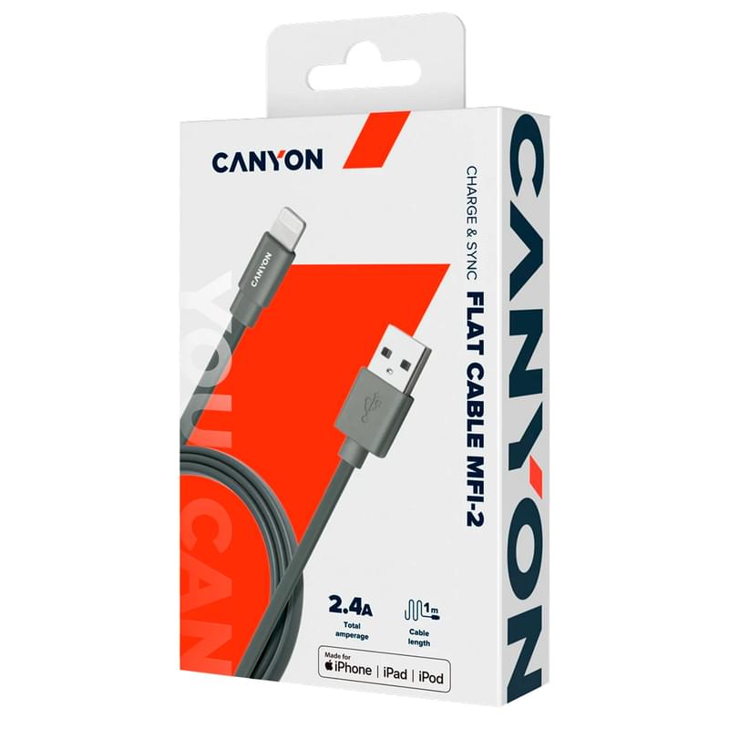 Canyon кабелі MFI-2 Lightning - USB 1м Black (CNS-MFIC2DG) - фото #2, Technodom.kz