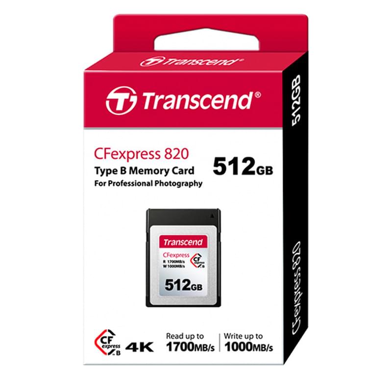 Карта памяти CFexpress 512GB Transcend, RW 1700/1300 MB/s, Type-B (TS512GCFE820) - фото #1, Technodom.kz