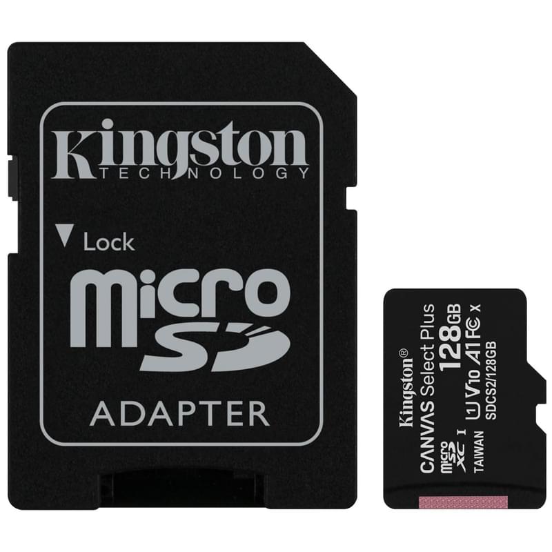 Карта памяти MicroSD 128GB Kingston Canvas Select Plus, UHS-I 100MB/s, Class 10 (SDCS2/128GB) - фото #0, Technodom.kz