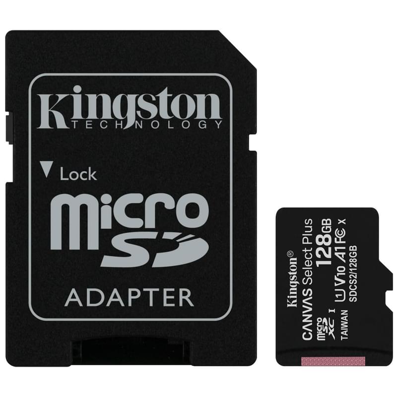 Карта памяти MicroSD 128GB Kingston Canvas Select Plus, UHS-I 100MB/s, Class 10 (SDCS2/128GB) - фото #0, Technodom.kz