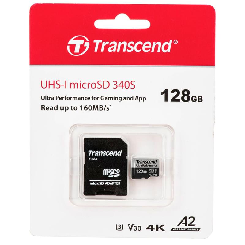 Карта памяти MicroSD 128GB Transcend, UHS-I 160MB/s, Class 10 (TS128GUSD340S) - фото #1, Technodom.kz
