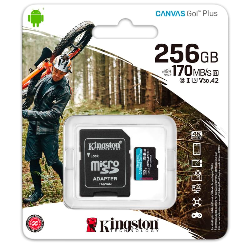 Карта памяти MicroSD 256GB Kingston Canvas Go! Plus, UHS-I 170MB/s, Class 10 (SDCG3/256GB) - фото #2, Technodom.kz