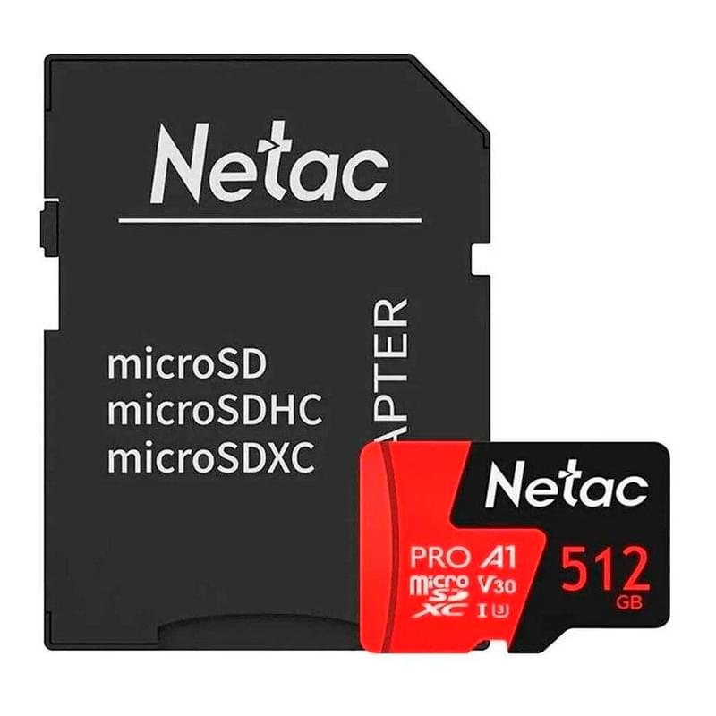 Карта памяти MicroSD 512GB Netac P500 Extreme Pro 100MB/s Class 10, + SD Adapter - фото #0, Technodom.kz