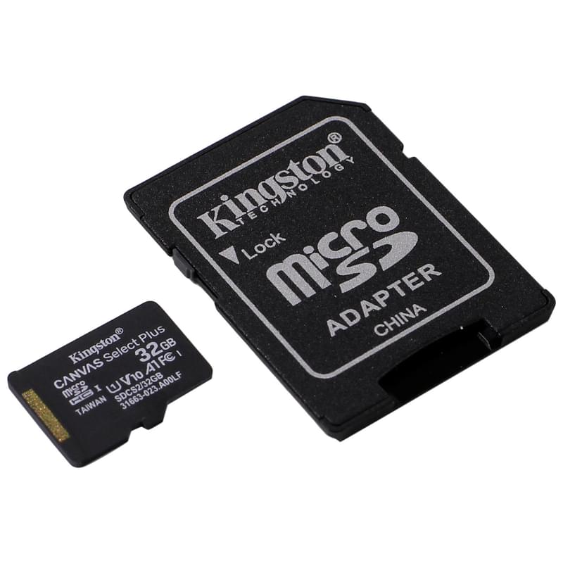 Карта Памяти MicroSDHC 32GB Kingston Canvas Select Plus UHSI V10 A1 TLC + SD Adapter (SDCS2/32GB) - фото #1, Technodom.kz