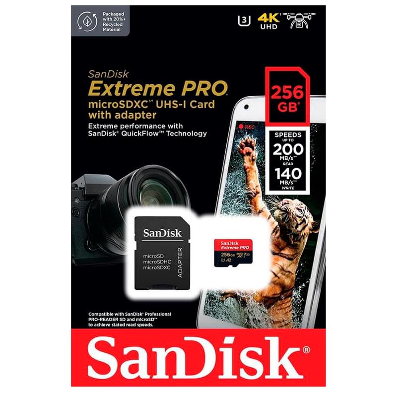 Карта памяти MicroSDXC 256GB SanDisk Extreme PRO, UHS-I 200MB/s, Class 10 (SDSQXCD-256G-GN6MA) - фото #4, Technodom.kz