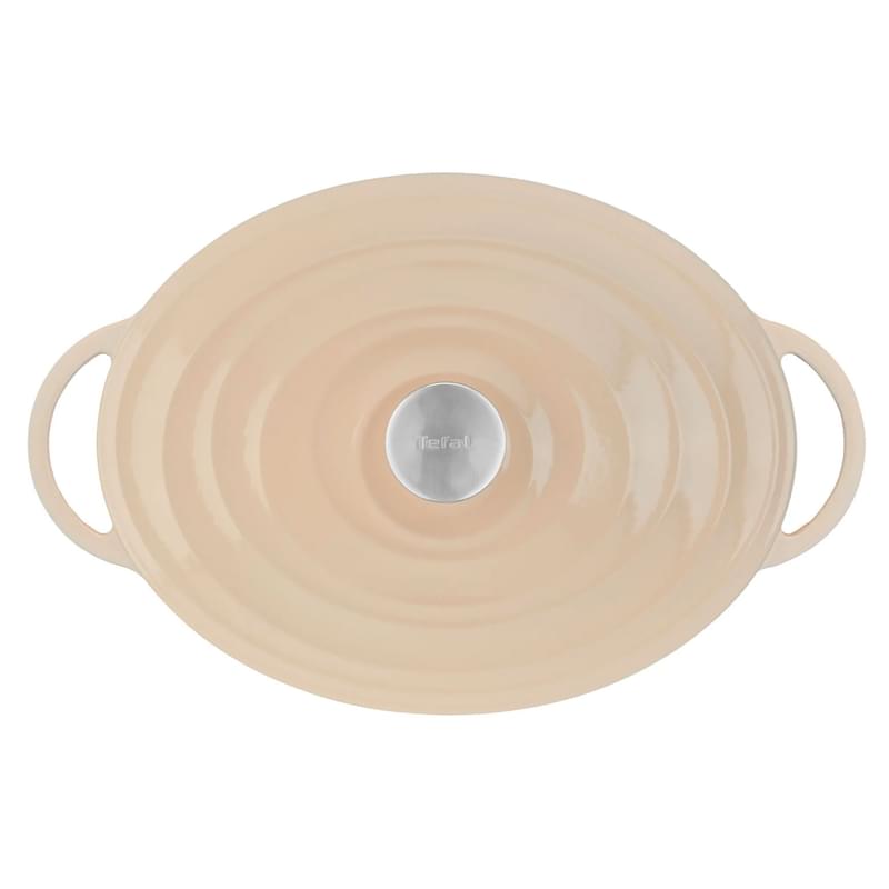 Кастрюля овальная с крышкой 34см бежевая Lov (чугун) Tefal E2590604 - фото #2, Technodom.kz