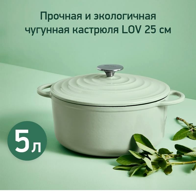 Кастрюля с крышкой 25см зеленая Lov (чугун) Tefal E2580404 - фото #5, Technodom.kz