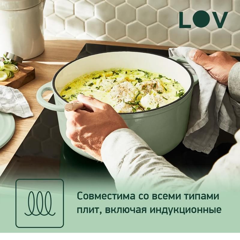 Кастрюля с крышкой 25см зеленая Lov (чугун) Tefal E2580404 - фото #6, Technodom.kz