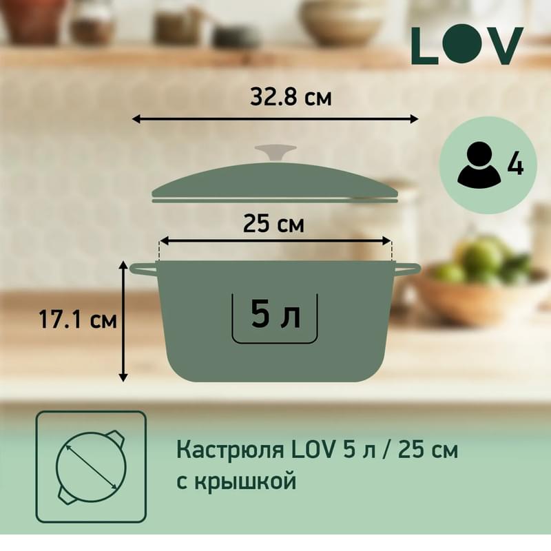 Кастрюля с крышкой 25см зеленая Lov (чугун) Tefal E2580404 - фото #11, Technodom.kz