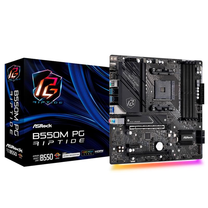 Материнская плата ASRock B550M PG RIPTIDE AM4 4DDR4 PCI-E 2x16 1x1 (HDMI+DP) mATX - фото #1, Technodom.kz