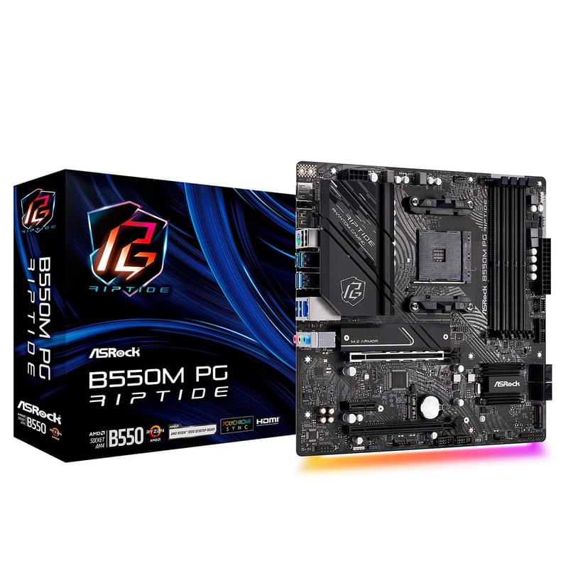 Материнская плата ASRock B550M PG RIPTIDE AM4 4DDR4 PCI-E 2x16 1x1 (HDMI+DP) mATX - фото #3, Technodom.kz