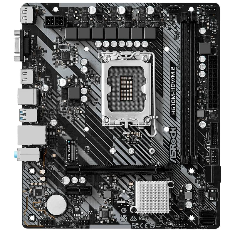 ASRock H610M-HDV/M.2 R2.0 аналық платасы LGA1700 2DDR4 PCI-E 4x16 1x1 (HDMI+DP+VGA) mATX - фото #1, Technodom.kz