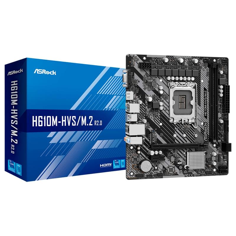 Материнская плата ASRock H610M-HVS/M.2 R2.0 LGA1700 2DDR4 PCI-E 4x16 1x1 (HDMI+VGA) mATX - фото #0, Technodom.kz