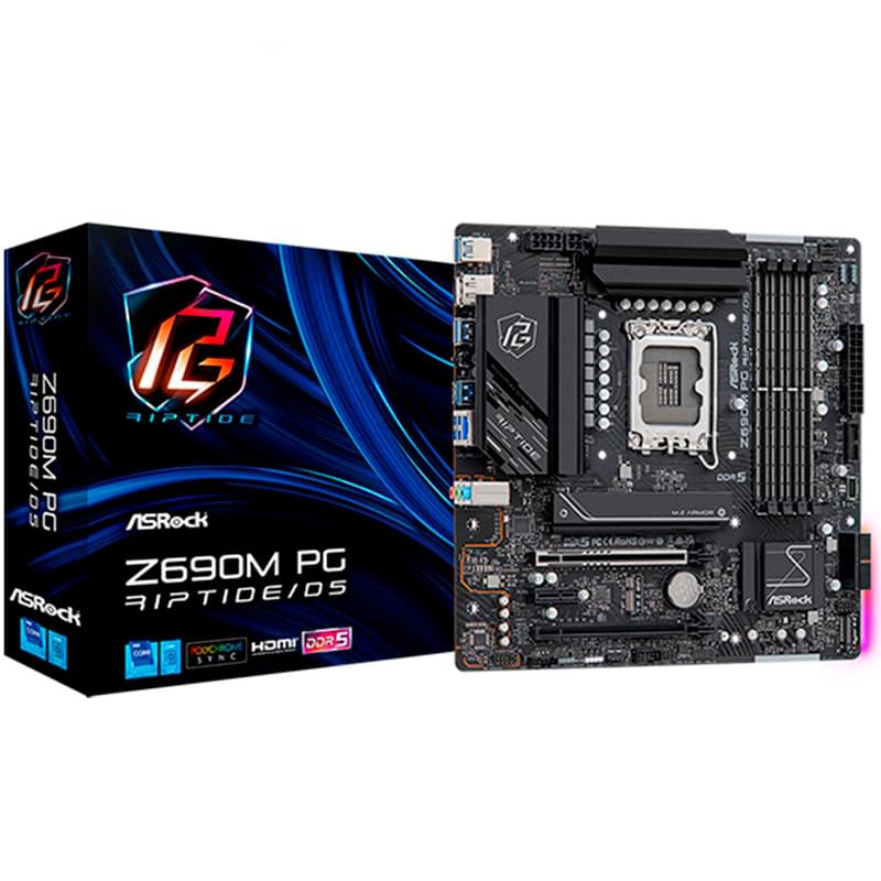 Материнская плата ASRock Z690M PG RIPTIDE/D5 LGA1700 4DDR5 PCI-E 2x16 1x1 (HDMI+DP) mATX - фото #1, Technodom.kz