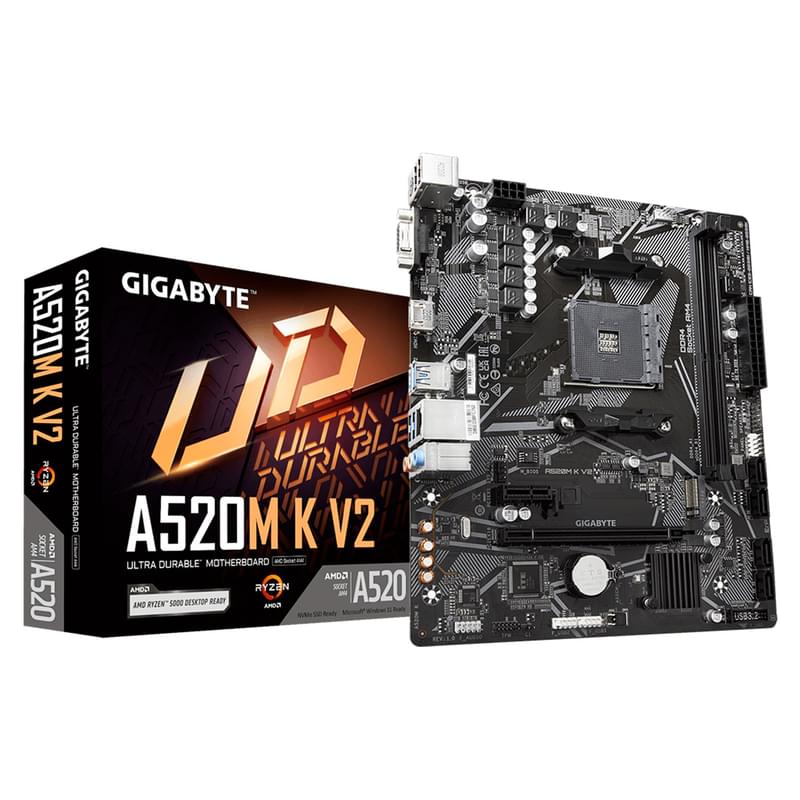 Материнская плата Gigabyte A520M K V2 AM4 2DDR4 PCI-E 1x16 1x1 (HDMI+DP) mATX - фото #0, Technodom.kz