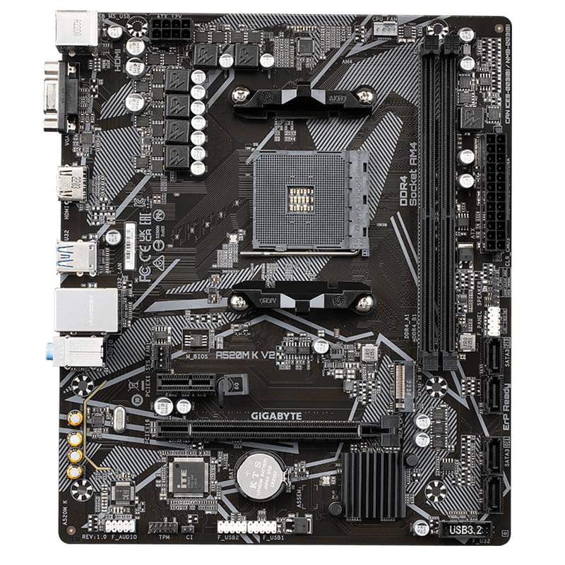 Материнская плата Gigabyte A520M K V2 AM4 2DDR4 PCI-E 1x16 1x1 (HDMI+DP) mATX - фото #1, Technodom.kz