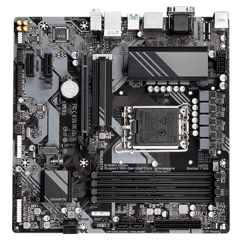 Gigabyte B760M DS3H LGA1700 4DDR5 PCI-E 1x16 2x1 (HDMI+2DP+VGA) mATX аналық платасы - фото #2, Technodom.kz