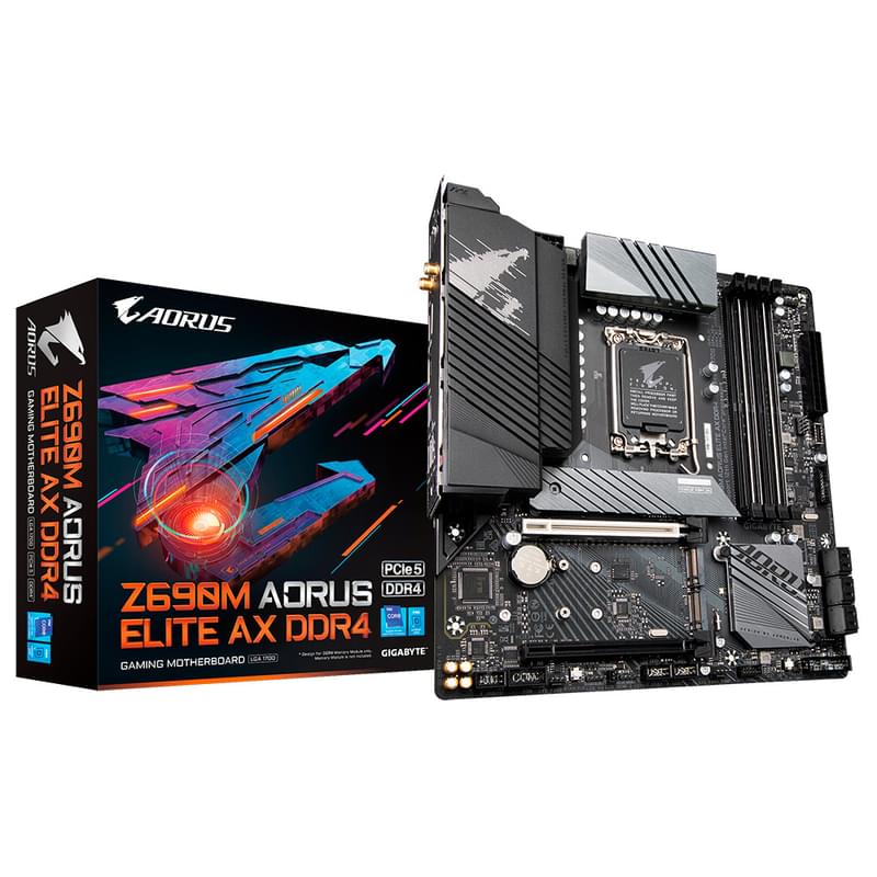Материнская плата Gigabyte Z690M AORUS ELITE AX DDR4 LGA1700 4DDR4 PCI-E 2x16 (HDMI+DP) mATX - фото #3, Technodom.kz