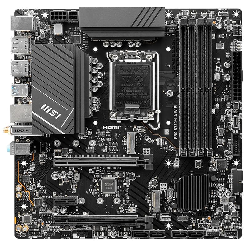 Материнская плата MSI PRO B760M-A WIFI 4DDR5 PCI-E 2x16 1x1 (HDMI+DP) mATX - фото #0, Technodom.kz