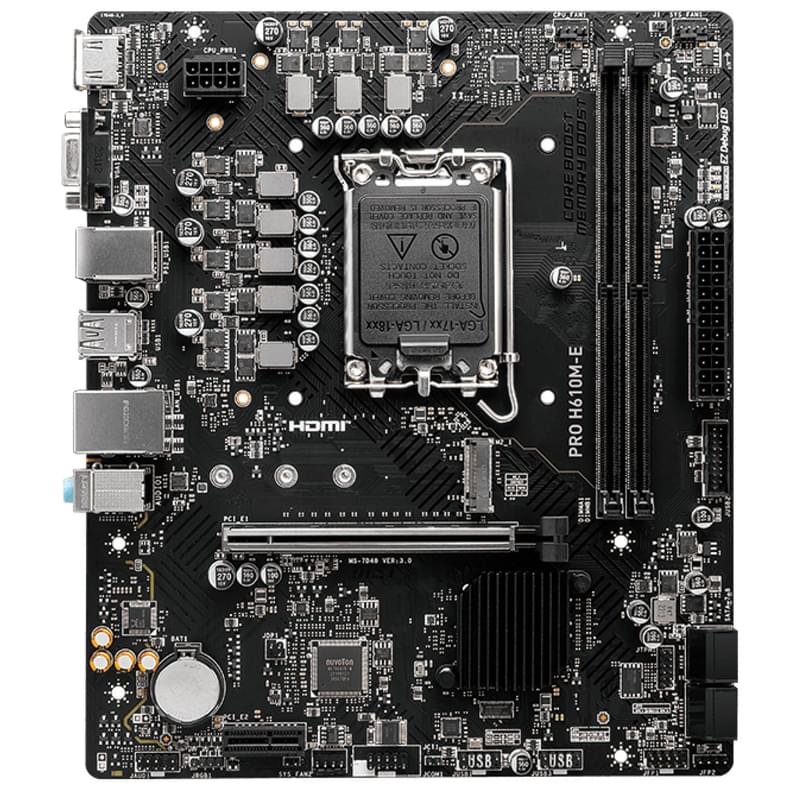 Материнская плата MSI PRO H610M-E LGA1700 2DDR5 PCI-E 1x16 1x1 (HDMI+VGA) mATX - фото #0, Technodom.kz