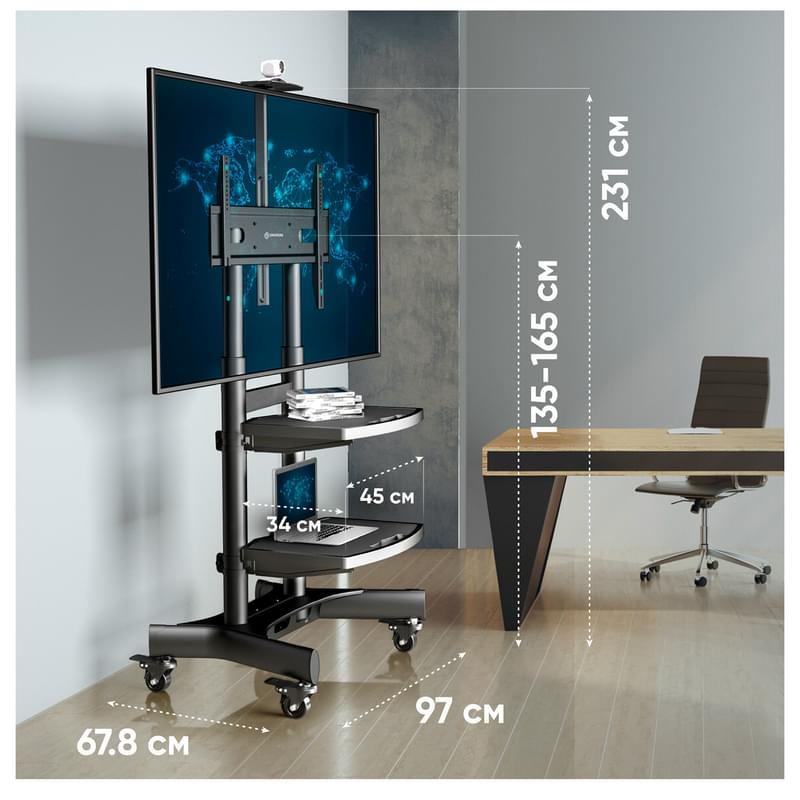 Мобильная стойка для ТВ 50"-86", ONKRON, Black (TS1881-B) - фото #3, Technodom.kz