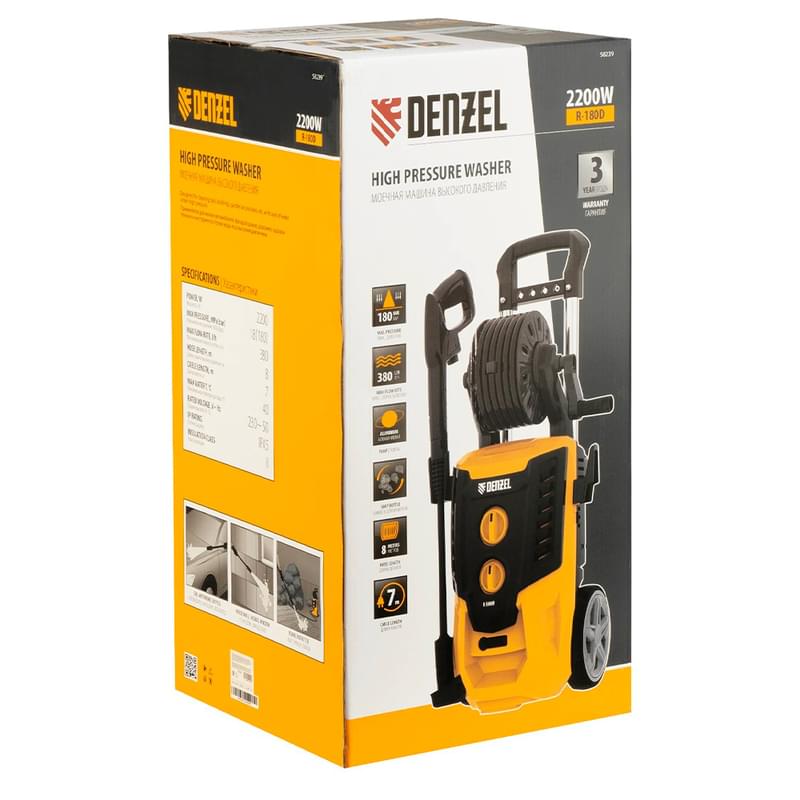 Жоғары қысыммен жуатын машина R-180D, 2200 Вт, 180 бар, 380 л/ч, барабаны бар// Denzel - фото #16, Technodom.kz