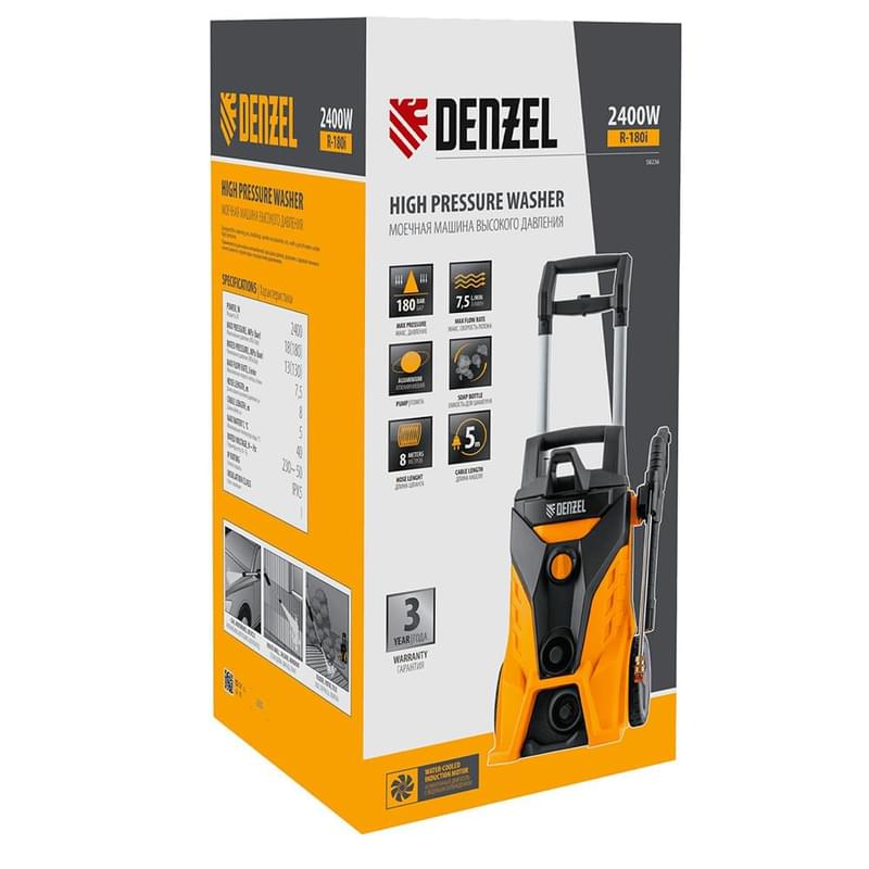 Мойка высокого давления Denzel R-180i, 2400 Вт, 180 бар, 7,5 л/мин, асинх. двиг. (58236M) - фото #8, Technodom.kz