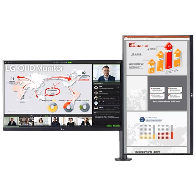 Монитор 27'' LG 27QP88D-B Ergo Dual 2560×1440 16:9 IPS 75ГЦ (2HDMI+2DP+Type-C) Black - фото #1, Technodom.kz