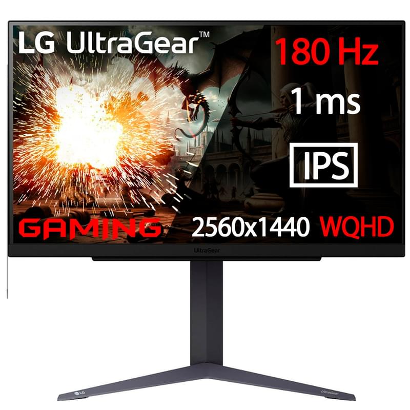 27" LG Ойын Мониторы 27GS75Q-B 2560x1440 16:9 IPS 180/200ГЦ (2HDMI+DP) Black - фото #0, Technodom.kz