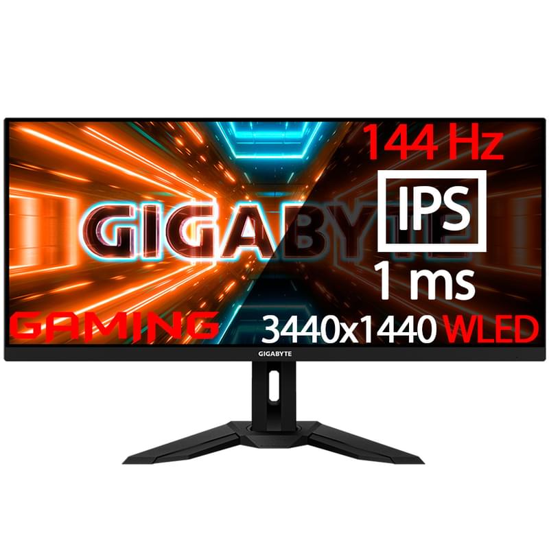 Монитор Игровой 34" Gigabyte M34WQ-EK 3440x1440 21:9 IPS 144ГЦ (2HDMI+DP+Type-C) Black - фото #0, Technodom.kz