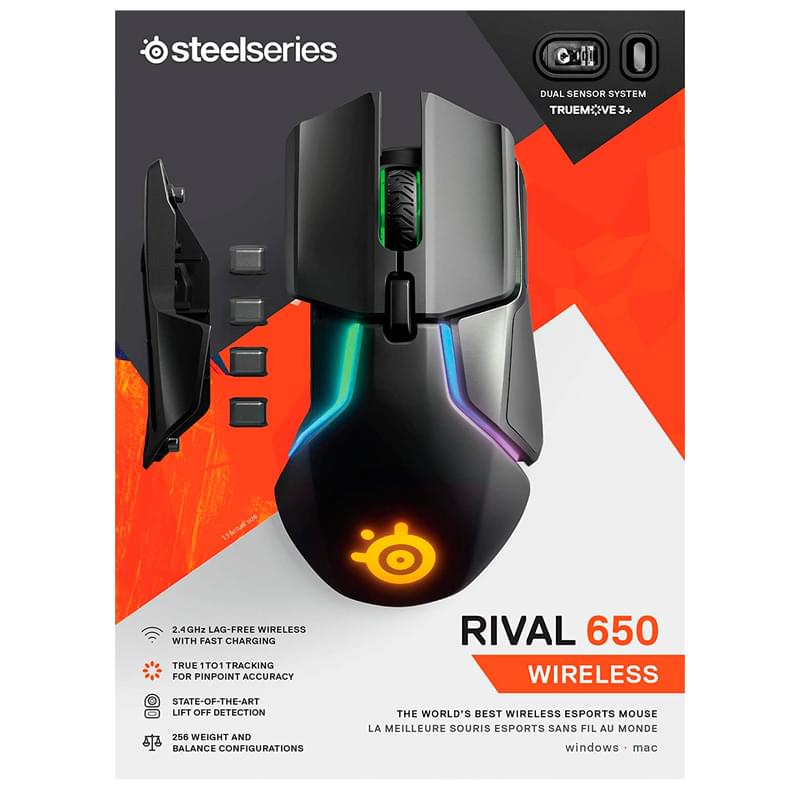 Мышка игровая беспроводная USB Steelseries Rival 650 RGB, Black - фото #6, Technodom.kz
