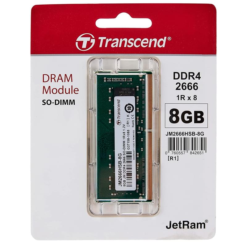 Оперативная память DDR4 SODIMM 8GB/2600MHz PC4-21300 Transcend JetRam (JM2666HSB-8G) - фото #2, Technodom.kz