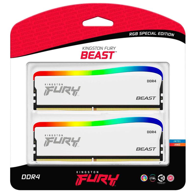 Оперативная память DDR4 DIMM 16GB(8GBx2)/3200MHz Kingston Fury Beast RGB White (KF432C16BWAK2/16) - фото #2, Technodom.kz