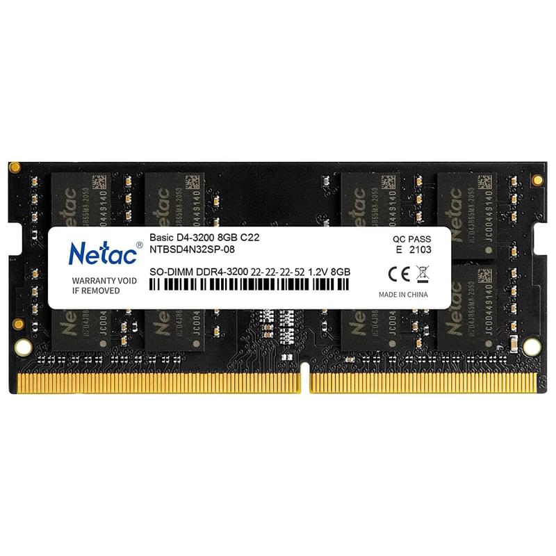 Оперативная память DDR4 SODIMM 8GB/3200Mhz PC4-21300 Netac Basic (NTBSD4N32SP-08) - фото #0, Technodom.kz