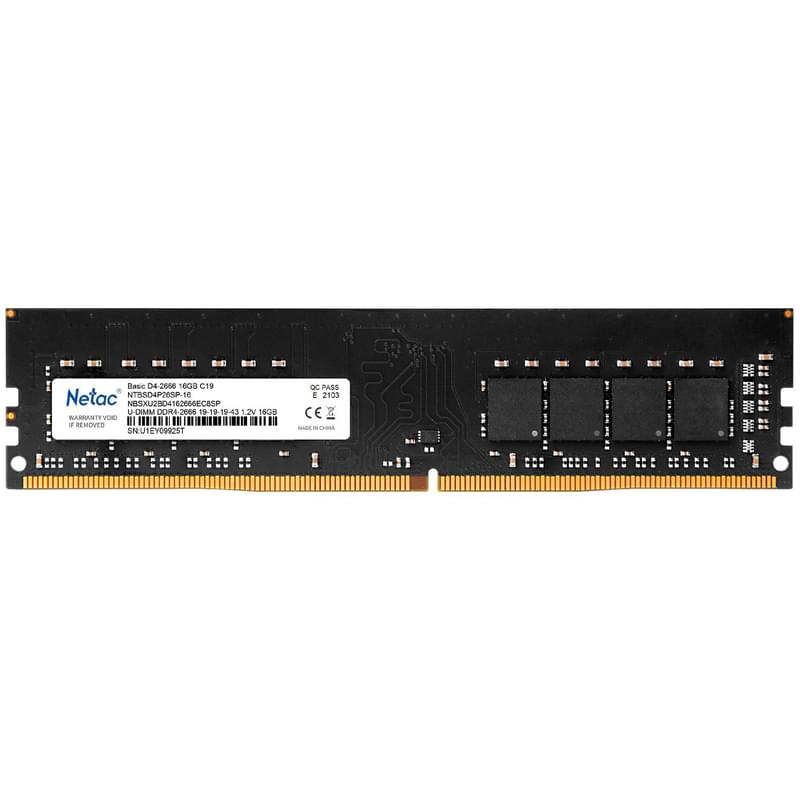 DDR4 DIMM 16GB/2666Mhz PC4-21300 Netac Basic (NTBSD4P26SP-16) жедел жады - фото #0, Technodom.kz