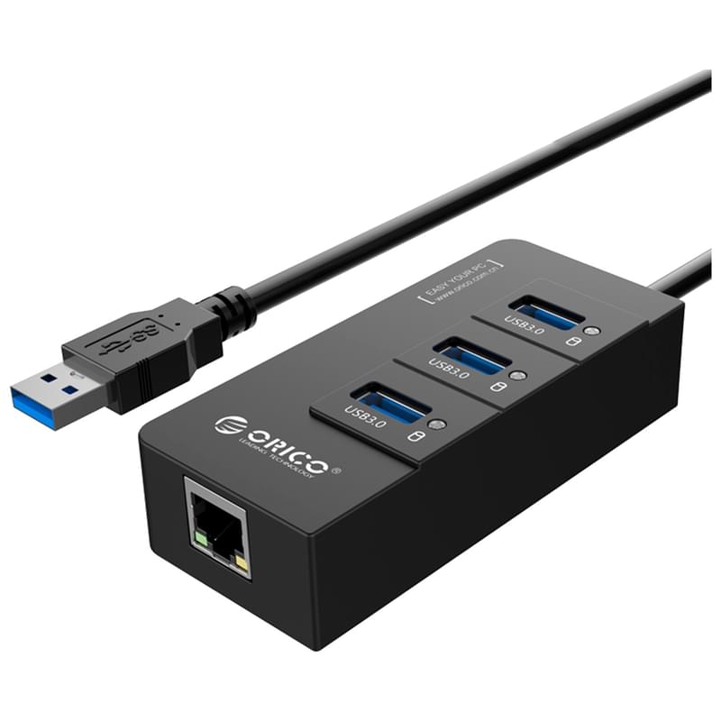Сетевой адаптер ORICO, USB 3.0x3 - до 1 Gbps (HR01-U3-V1-BK-BP) - фото #0, Technodom.kz