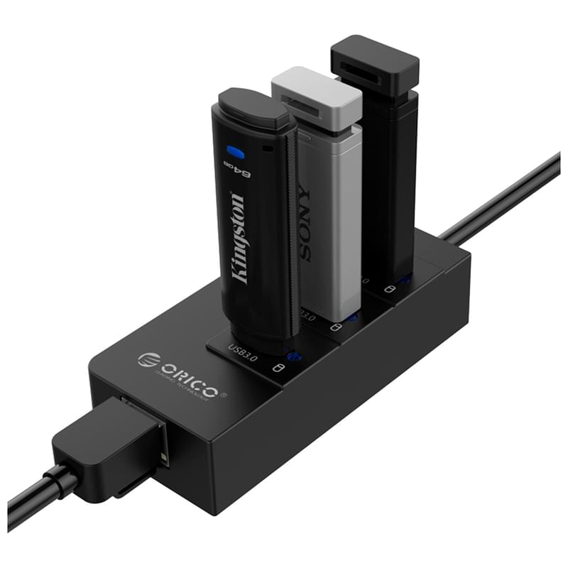 Сетевой адаптер ORICO, USB 3.0x3 - до 1 Gbps (HR01-U3-V1-BK-BP) - фото #1, Technodom.kz