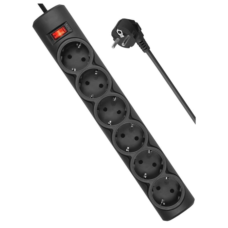 Defender DFS 153 желі сүзгісі, 3м, 6 розетка, 10А, қара (Defender 99495) - фото #1, Technodom.kz