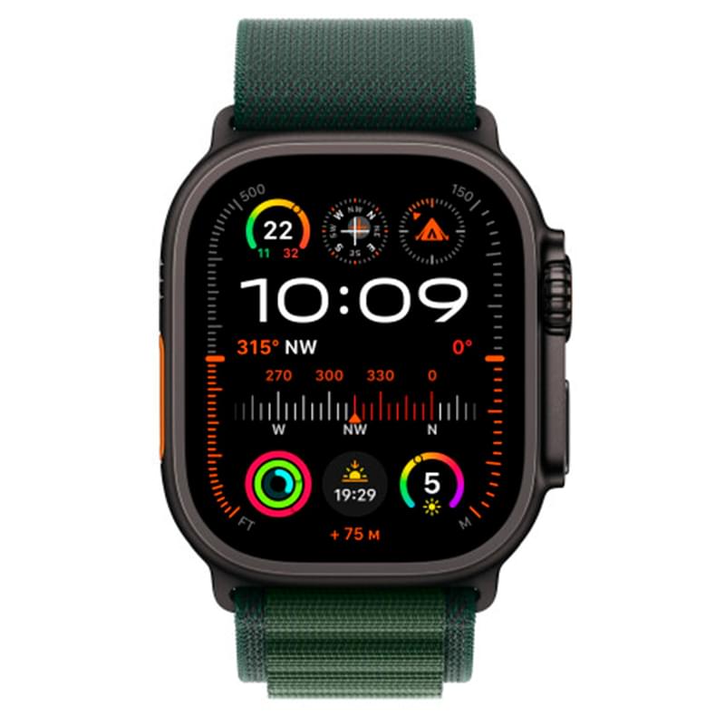 Apple Watch Ultra 2 Смарт сағаты, GPS + Cellular 49mm Black Titanium Case with Dark Green Alpine Loop - Medium - фото #1, Technodom.kz