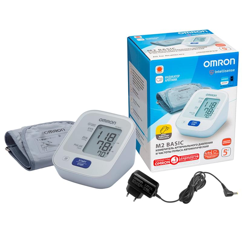 Тонометр автоматический на плечо Omron M2 Basic HEM-7121-ARU (манжета 22-32 см, адаптер) - фото #4, Technodom.kz
