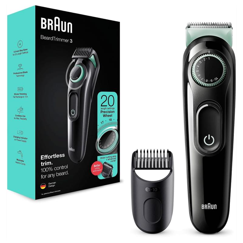 Триммер для бороды и усов Braun BT3321, 1 насадка, мятно-черный - фото #2, Technodom.kz