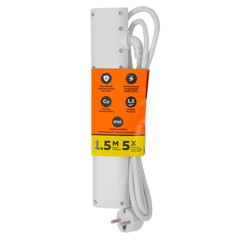 Удлинитель СТАРТ 1,5м, 5 розеток, 16A, 2хUSB, белый (4610116223765) - фото #6, Technodom.kz