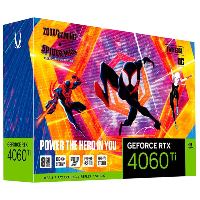 Видеокарта ZOTAC Gaming RTX 4060Ti TE OC SPIDER-MAN: Across the Spider-Verse Bundle 8GB 128bit/G6 - фото #0, Technodom.kz