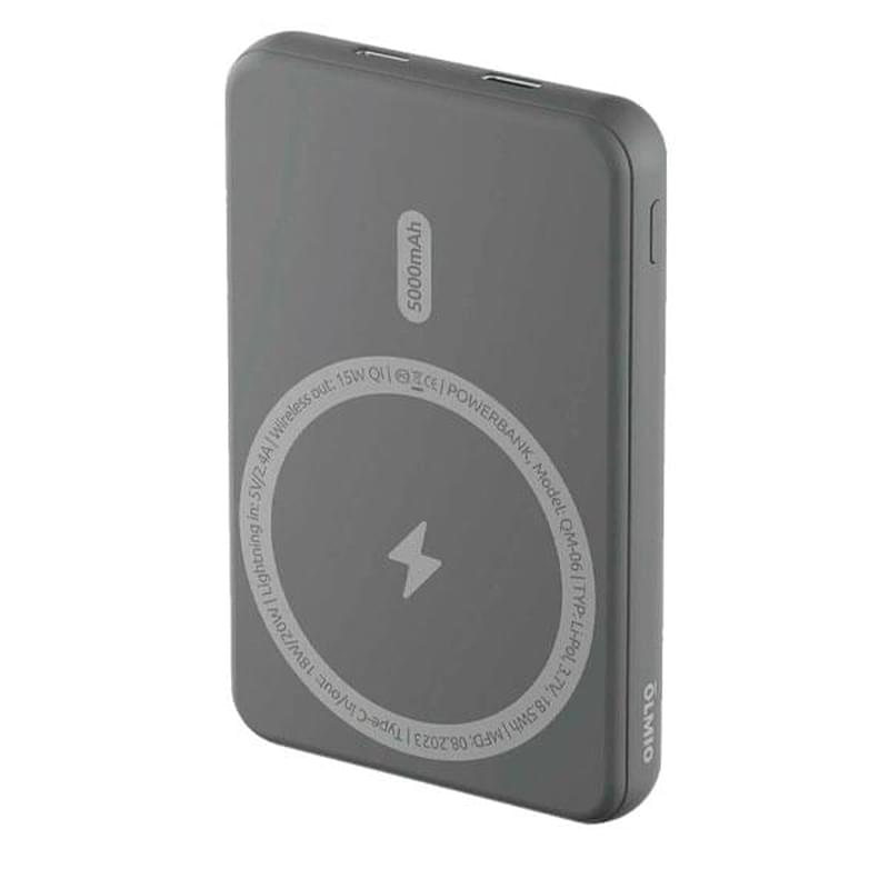 Внешний аккумулятор Olmio QM-06, 5000mAh, 20W PD, 15W wireless, gray (044471) - фото #0, Technodom.kz