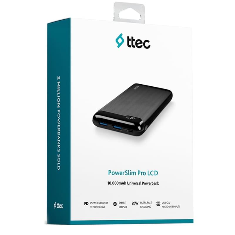 Внешний аккумулятор TTEC PowerSlim Pro LCD PD 10000 mAh, with USB-C Input/output, Black (2BB185S) - фото #5, Technodom.kz