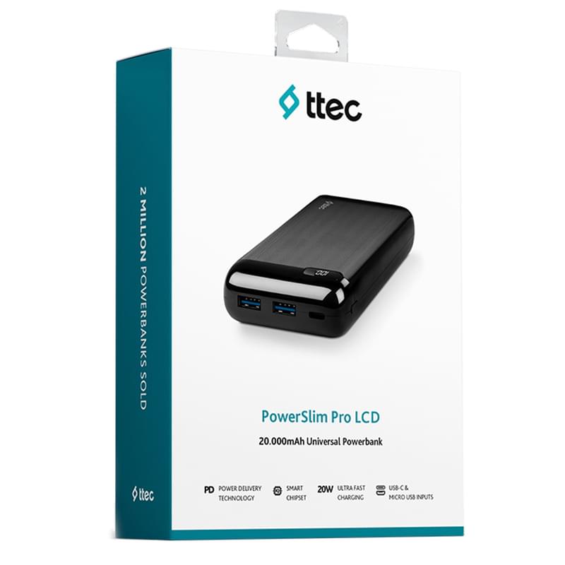 Внешний аккумулятор TTEC PowerSlim Pro LCD PD 20000 mAh, with USB-C Input/Output, Black (2BB186S) - фото #5, Technodom.kz