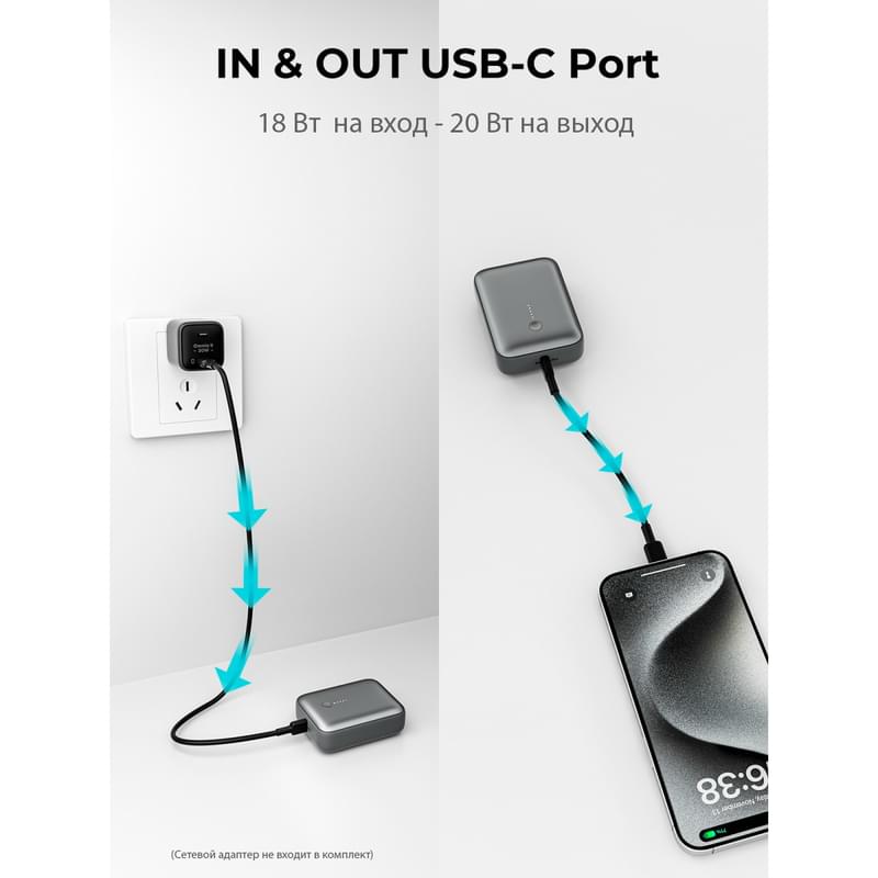 Aukey Spark Mini 30Вт 10000 мАч Grey сыртқы аккумуляторы (PB-Y55) - фото #6, Technodom.kz