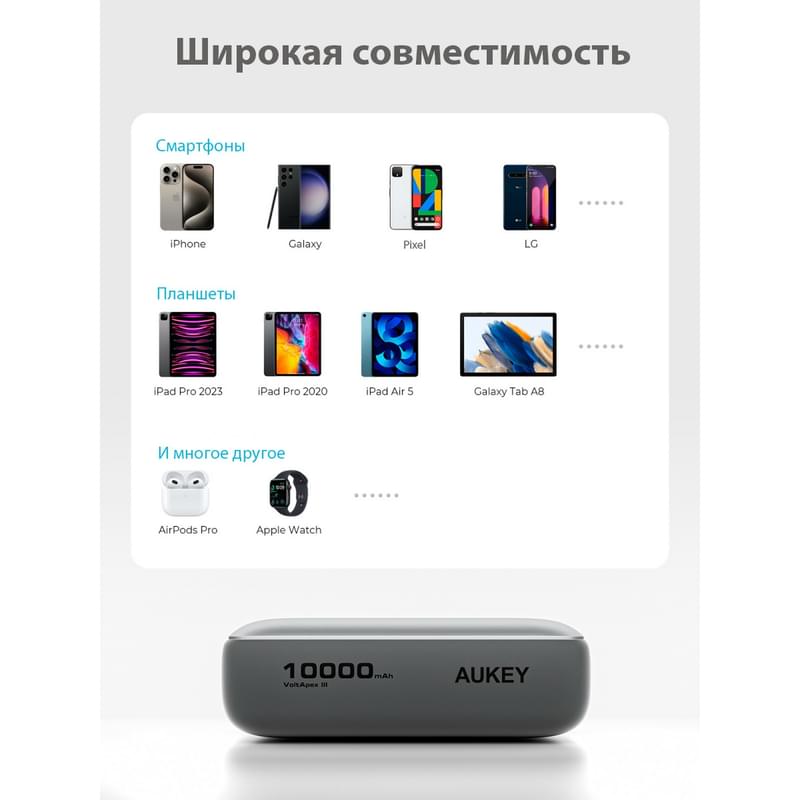 Aukey Spark Mini 30Вт 10000 мАч Grey сыртқы аккумуляторы (PB-Y55) - фото #8, Technodom.kz