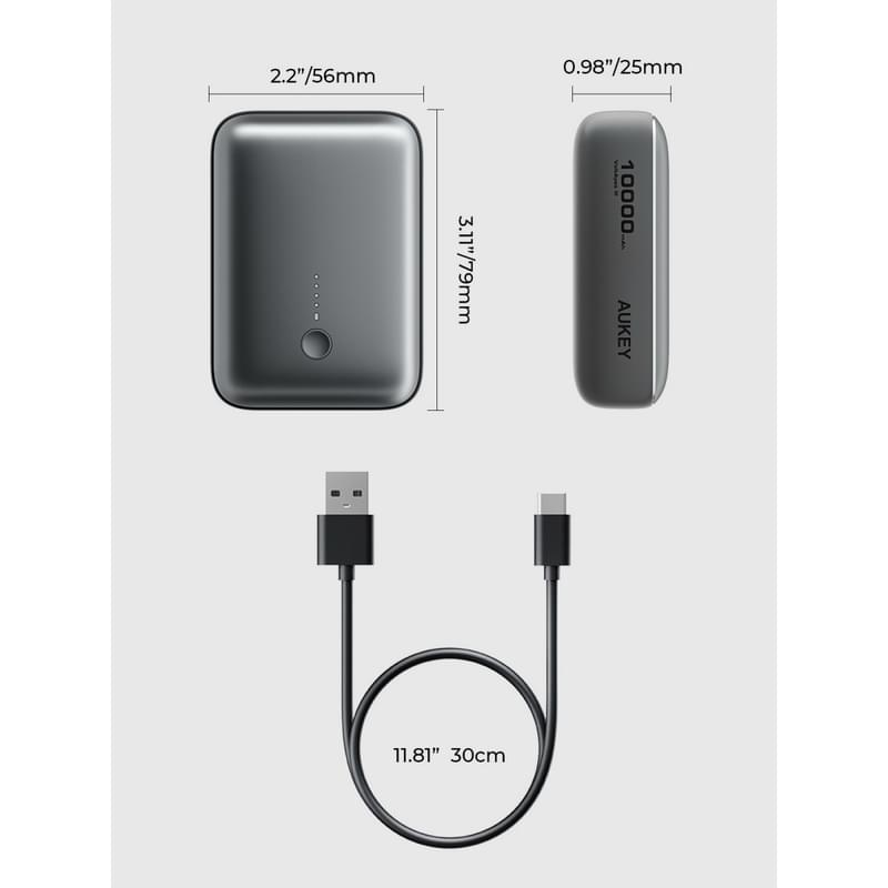 Aukey Spark Mini 30Вт 10000 мАч Grey сыртқы аккумуляторы (PB-Y55) - фото #9, Technodom.kz